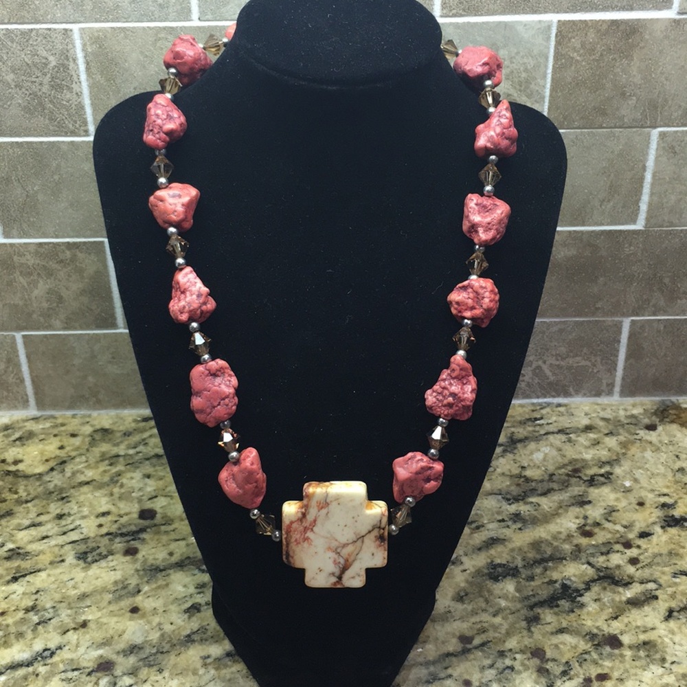 2/$25 NWOT pink and brown handmade necklace